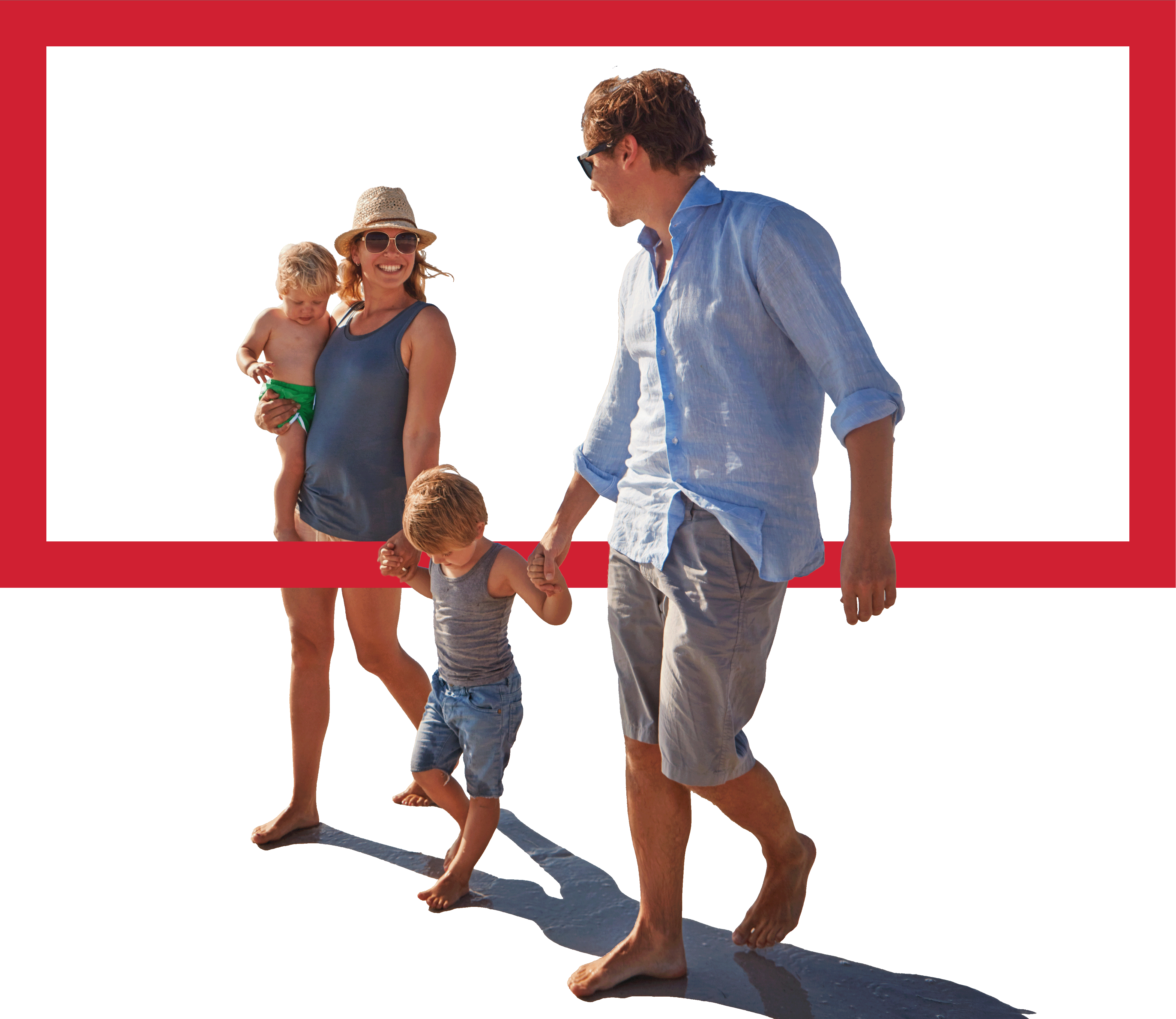 Family on beach with rectangle