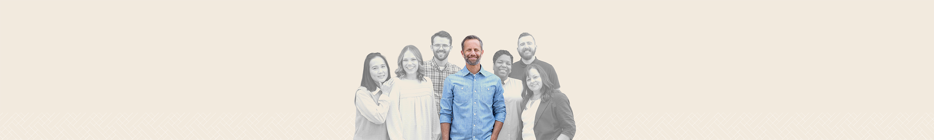 Kirk Cameron banner with faded CHM employees